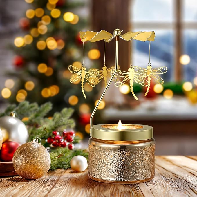 Dragonfly Rotating Scented Candle, Gifts for Women Mom Daughter Sister Wife | Birthday Gifts for Women Friendship, Unique Candle Gift for Christmas Anniversary Mothers Day