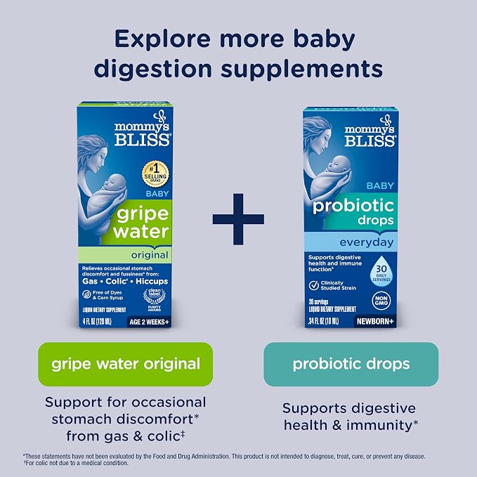 Mommy's Bliss, Bottle, Mommy's Bliss Night Time Gripe Water for Baby's Tummy Trouble - Relieves Occasional Infant Stomach Discomfort from Gas, Colic, Fussiness, Hiccups , 4 Fl Oz