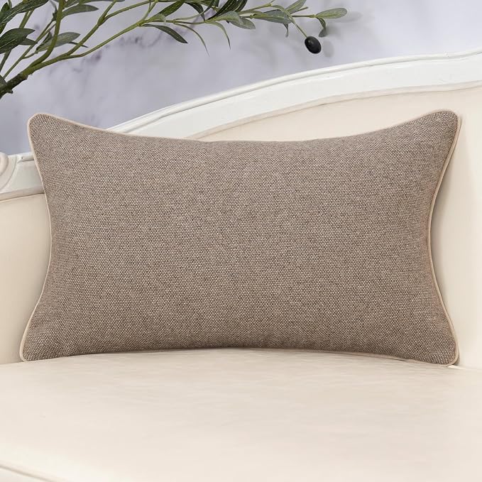 Neutral Floral Pillow Cover 12 x 20 Inches, Vintage Chenille Rectangle Throw Pillow Cover Soft Decorative Farmhouse Accent Couch Pillow Cover for Living Room Bedroom, Coffee Brown