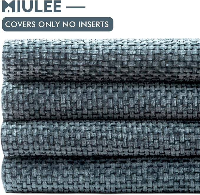 MIULEE Soft Decorative Chenille Pillow Covers Navy Blue 18x18 Pack of 4 | Modern Home Decor, All Same Navy Color Set, Couch Throw Pillows, Farmhouse Boho Cushion Covers for Sofa Bed Living Room