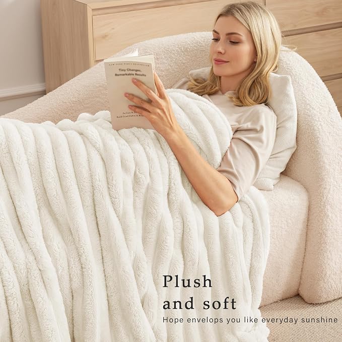 Exclusivo Mezcla Striped Fleece Throw Blanket for Couch, Sofa, Bed, 50"x60" | Soft Breathable Cozy Bed Blankets, Lightweight Plush Fluffy Fuzzy Jacquard Decorative Blankets