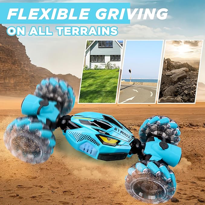 Gesture Sensing RC Stunt Car - Boys Toys Age 6-12 Year Old for Birthday Gifts, 2.4GHz 4WD Remote Control Toy with Dual Spray, All-Terrain Off-Road Vehicle with Lights & Music