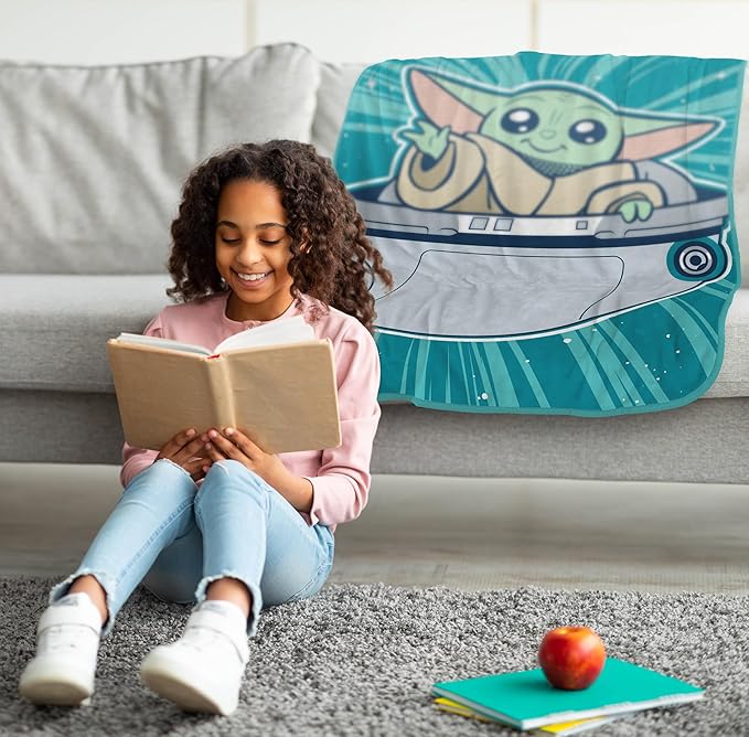 Jay Franco Kids Plush Throw Blanket – Soft & Cozy Fleece Throw for Bedroom & Couch Décor, Official Licensed Product, Teal - Mandalorian, 46x60 - Throw Blanket