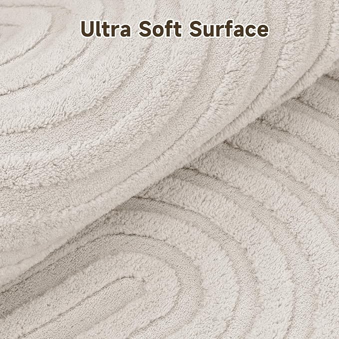Pauwer 3x12 Area Rugs for Living Room, Modern Non Slip Washable Rug, Beige | Arch Pattern, Soft Fluffy, Neutral, Boho Accent, Solid Color Floor Carpet, For Kids Room Dining Room Nursery Entryway