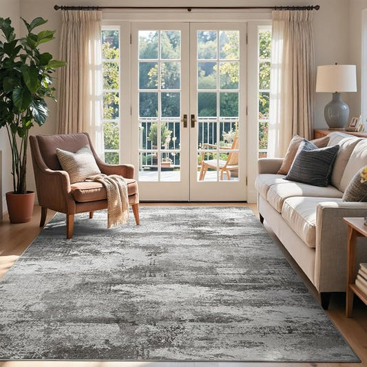 4x6 Ft Abstract Area Rugs for Living Room, Soft Non-Slip Modern Washable Rugs Print Pattern Carpet for Bedroom Indoor Floor Nursery Home Decor (Grey)