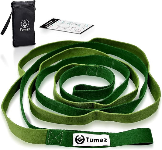 Tumaz Stretching Strap - 10 Loops & Non-Elastic Yoga Strap - Perfect Home Workout Stretch Strap for Physical Therapy, Yoga, Pilates, Flexibility
