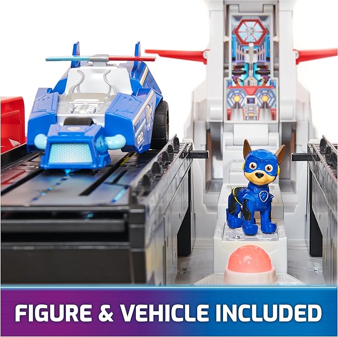 Paw Patrol: The Mighty Movie, Aircraft Carrier HQ, with Chase Action Figure and Mighty Pups Cruiser, Kids Toys for Boys & Girls 3+