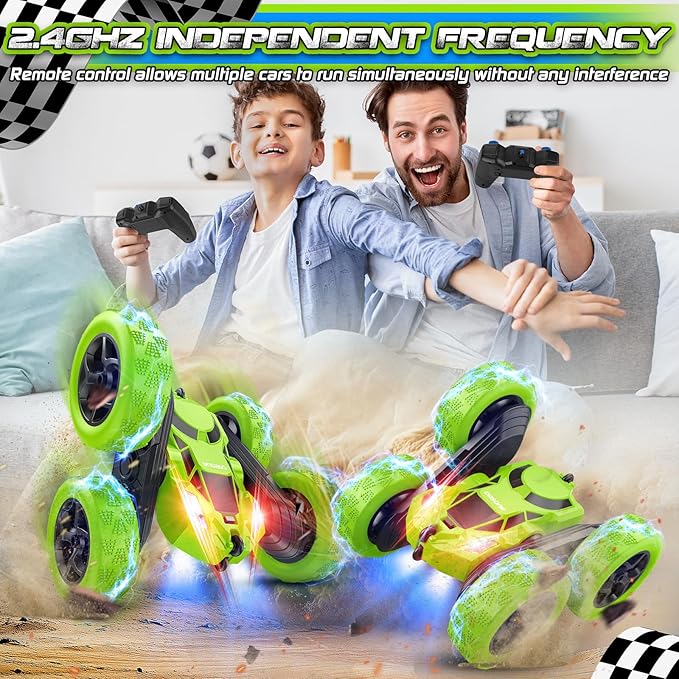 cosone Remote Control Car - RC Car Toys for Boys - 4WD 2.4Ghz Double Sided 360° Rotating RC Cars, Birthday Gifts for Kids Age 6 7 8-12 for Boys and Girls- Green
