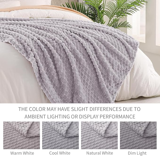 Exclusivo Mezcla 3D Fleece Queen Size Blanket for Bed, Light Grey | Extra Soft Fuzzy Plush Lightweight Bed Blankets, Cozy Fluffy Decorative Blankets for All Seasons, 90x90 Inches