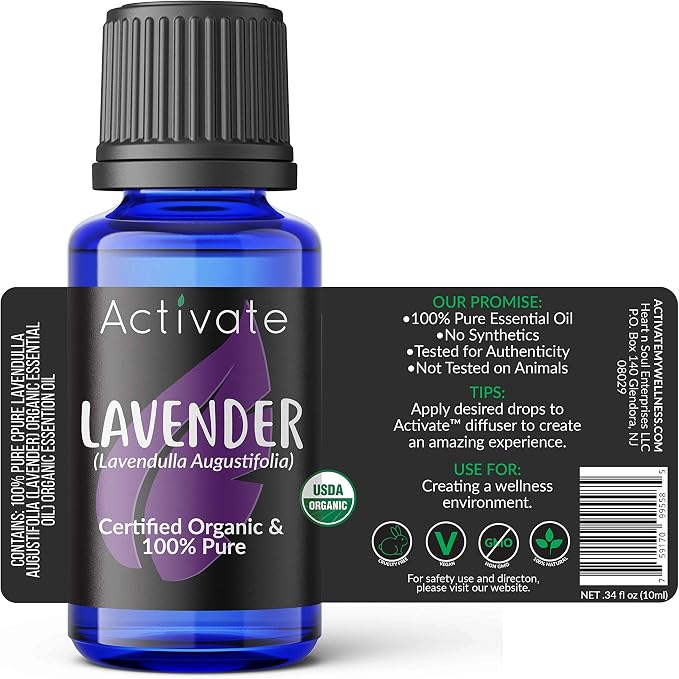 Lavender Essential Oil, USDA Certified Organic, 100% Pure Steam Distilled Lavender Oil (Lavandula angustifolia), Premium Aromatherapy Oil for Diffusers, Massage, DIY Blends & Home Fragrance, 10 mL