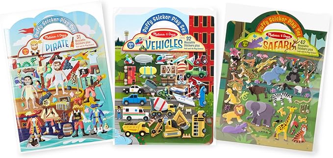 Melissa & Doug M&D Puffy Sticker Bundle - Pirates, Vehicles and Safari (Amazon Only)