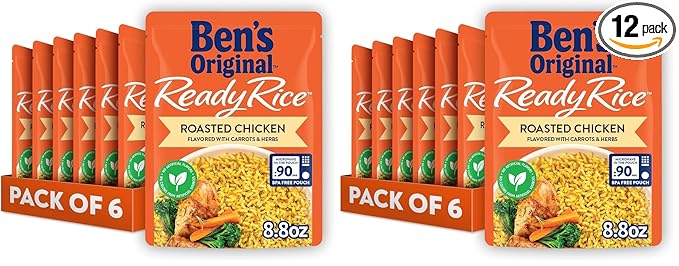 BEN'S ORIGINAL Ready Rice Roasted Chicken Flavored Rice,Easy Dinner Side,8.8 OZ Pouch,(Pack of 12)