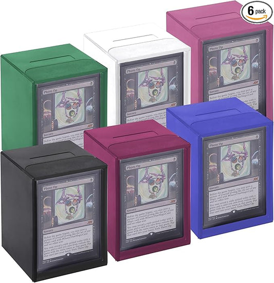 6-Pack Commander Deck Box Set for MTG/EDH – Fits 100 Double-Sleeved Cards Each, Magnetic Closure, Stackable Organizer Case for Trading Card Games