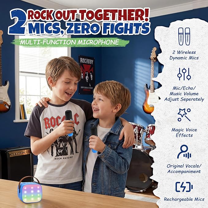 Mini Karaoke Machine for Kids Adults, Portable Bluetooth Speaker with 2 Wireless Microphones, Birthday Gifts Toys for Girls Boys Ages 3, 4, 5, 6, 7, 8, 9,10,11,12+ Years Old Toddler (Royal-Blue)