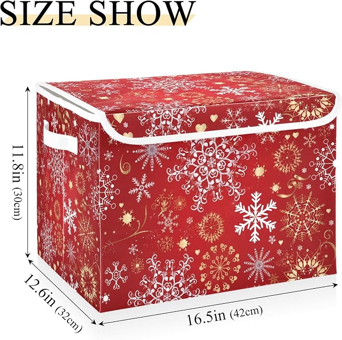 Christmas Snowflakes Storage Bins with Lids and Carrying Handle,Foldable Storage Boxes Organizer Containers Baskets Cube with Cover for Home Bedroom Closet Office