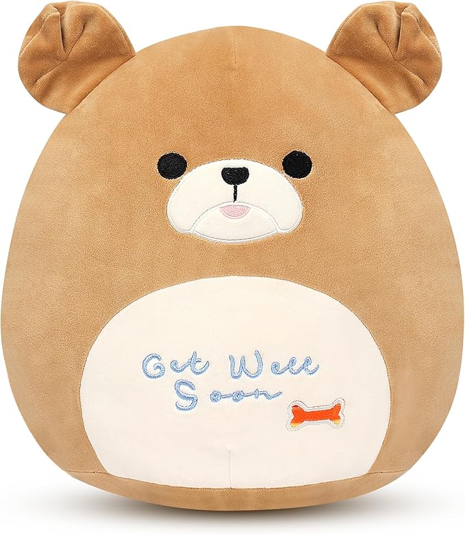 Easfan 13'' Get Well Soon Puppy Plush Pillow Soft Cute Shar Pei Dog Plush Get Well Soon Gifts for Kids Patient Feel Better for Women Men, Brown