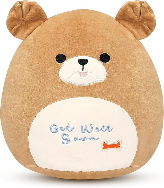 Easfan 13'' Get Well Soon Puppy Plush Pillow Soft Cute Shar Pei Dog Plush Get Well Soon Gifts for Kids Patient Feel Better for Women Men, Brown