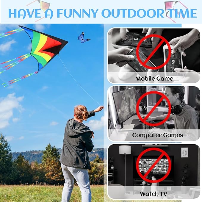 Halloscume Large Delta Kites for Adults Easy to Fly 57.1 Inch with 328.1 ft String Rainbow Beach Delta Kites for Beginner Outdoor Supplies(Multicolor)