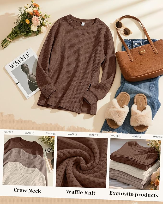 3 Pack Women's Maternity Shirts Long Sleeve Waffle Knit Side Split Oversized Tops Pregnancy Clothes Fall Tees