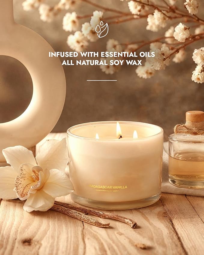 96NORTH Luxury and Pure Vanilla Candles | 3 Wick and 1 Wick Jar Candles | Relaxing Aromatherapy Aesthetic Candle