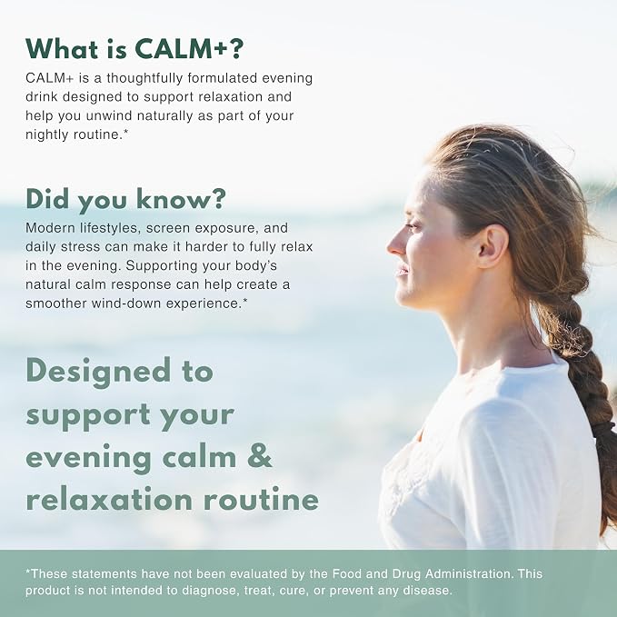 Calm+ Magnesium Glycinate Calm Drink Mix – Relaxation & Sleep Support Powder with L-Theanine & Ashwagandha for Cortisol Balance | Sugar Free | Evening Wind-Down Supplement – 30 Servings