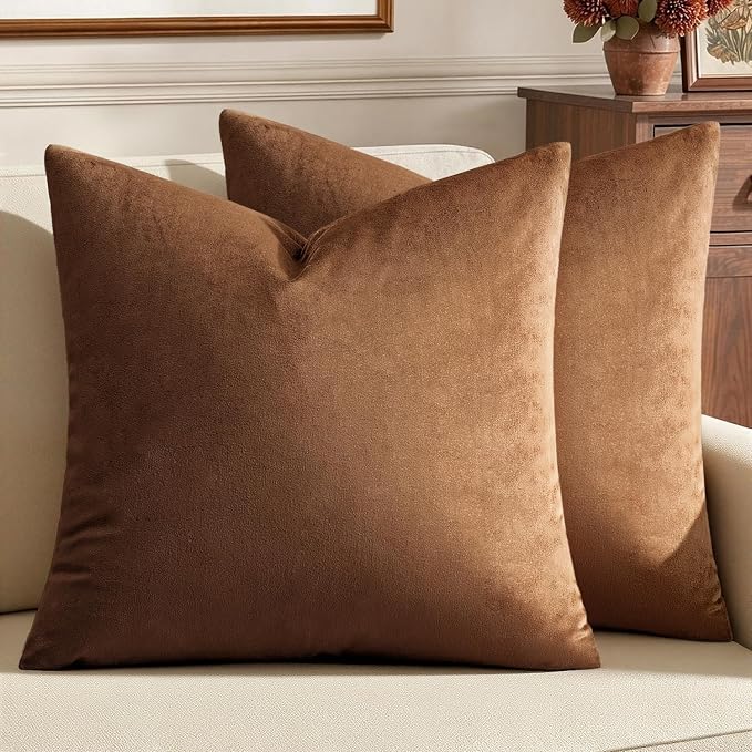 MIULEE Velvet Throw Pillow Covers 20x20 Inch Pack of 2 Chocolate | Soft Solid Decorative Pillow Covers, Modern Luxury Home Decor, for Couch Chair Sofa Bedroom Livingroom