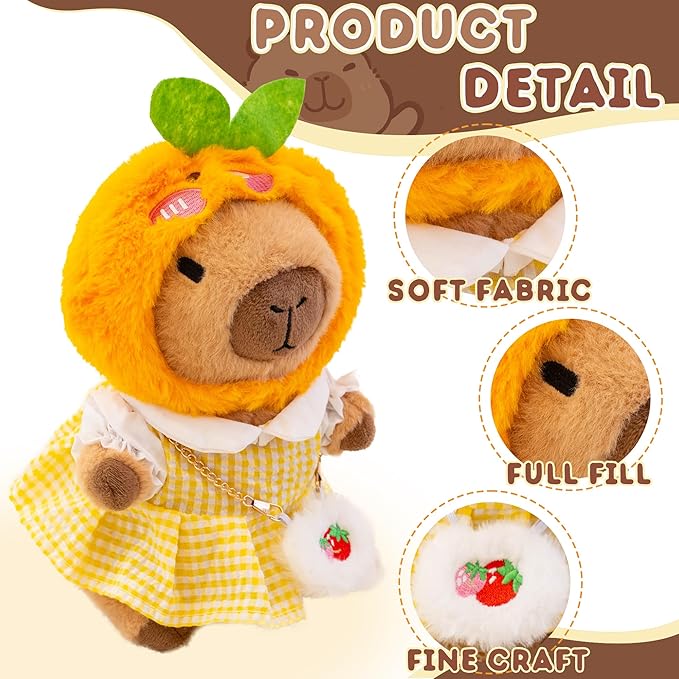 Capybara Plush with 10 Pcs Clothes & Accessories,Christmas Stuffed Animals, 10.2 in Cute Capybara Plush Toys,Birthday Gifts&Dress Up Cute Plushies for Boys/Girls (Summer-B)