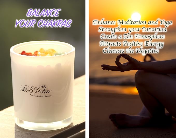 Chakra Crystal Candle Bundle with Tree of Life Pendant, Manifestation Intention, Healing Crystals Gemstones, Meditation, Aromatherapy, Natural Soy Wax (Crystal Candle + Tree of Life Pendant)