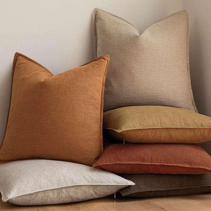 Foindtower Pack of 2, Decorative Linen Solid Throw Pillow Covers Soft Accent Lumbar Cushion Case Farmhouse Pillowcase for Chair Couch Sofa Bedroom Living Room Home Decor 12 x 20 Inch Autumn Orange