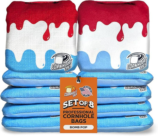 Cornhole365 - Stick & Slide - Professional Corn Hole Bag - Heavy-Duty Double-Stitched Polyester Fabric & Resin Filling for All-Weather - Versatile Regulation Size Cornhole Bean Bags - Set of 8