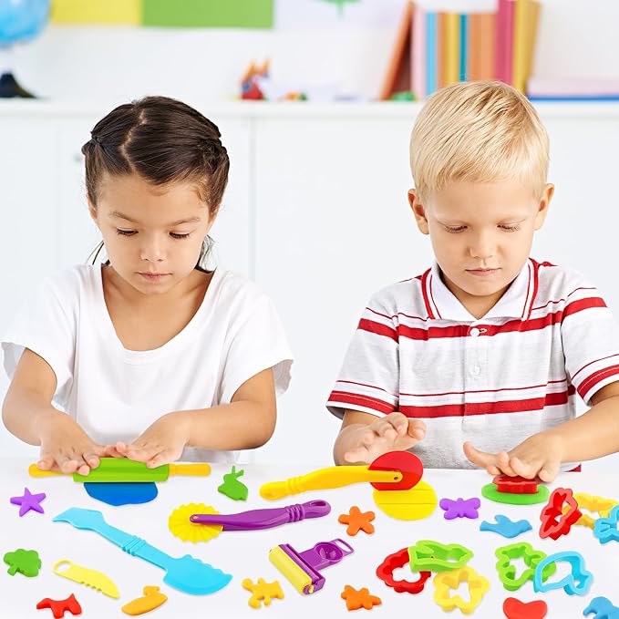 Dough Tools Set for Kids 20 PCS Dough Play Tools with Animal Cutters,Rollilng Pins,Rollers, Random Color