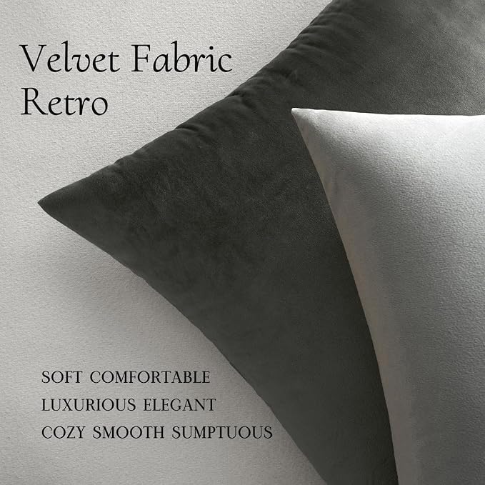MIULEE Velvet Throw Pillow Covers 12x12 Inch Pack of 2 Medium Gray | Soft Solid Small Decorative Pillow Covers, Modern Luxury Home Decor, for Couch Chair Sofa Bedroom Livingroom Car