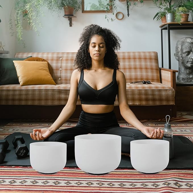 FMTY 7inch 8inch 9inch Crystal singing bowls set sound bowl for healing Mindfulness, Meditation, Yoga, Spiritual and Body Healing Chakra Bowl (D+E+C)