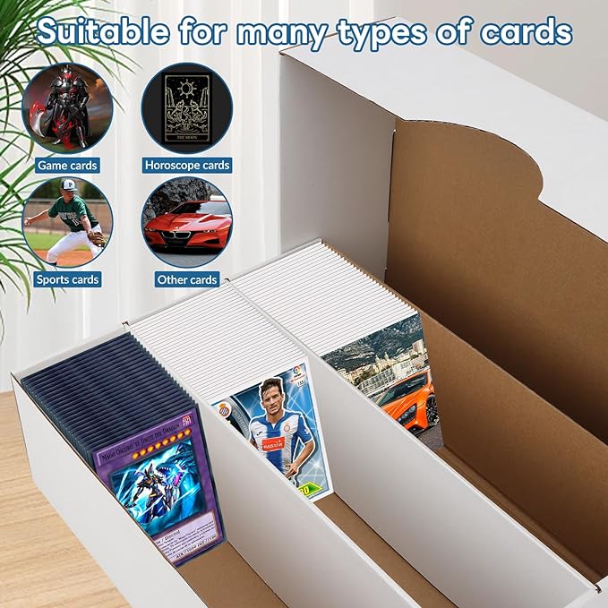 8 Pack Trading Card Storage Box, 2340 Count Card Storage Box White Sports Cards Organizer Box Trading Cards Box for Storing Protecting and Organizing Soccer Basketball Game Cards