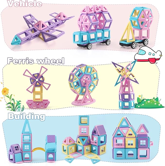 AOMIKS 154 Pcs Magnetic Building Blocks Educational & Inspirational Magnetic Stacking Blocks Mini Magnetic Tiles Construction Toys Building Set for Kids Birthday Gift for Girls Boys Ages 3-12