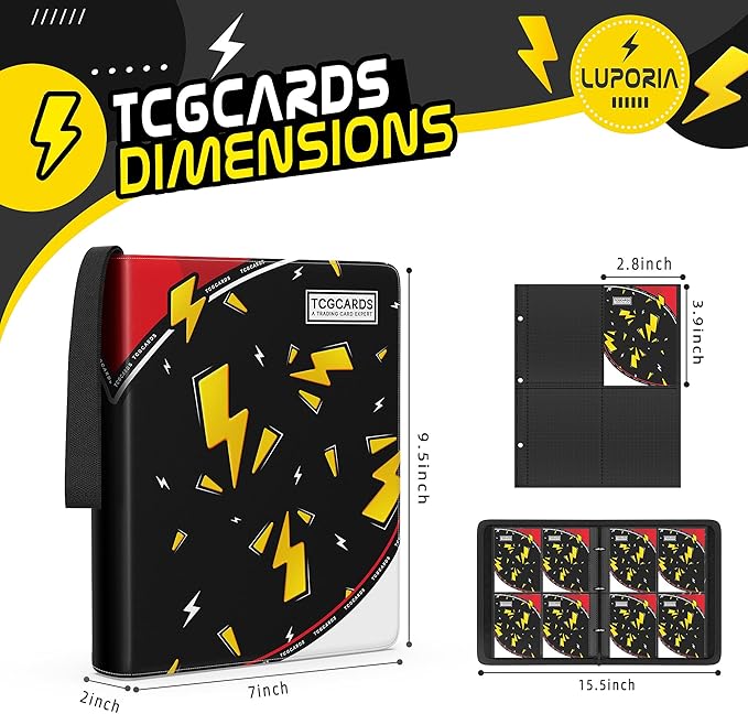 Trading Card Binder 4 Pocket,400 Pocket Card Collection Binder with 50 Removable Sleeves,PU Waterproof Top Card Book,3-Ring Zipper Collectible Trading Card Album for MTG/TCG/Card Holder Gift(Black)