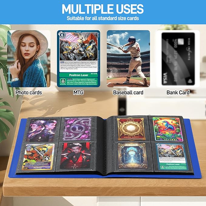 Card Binder, Upgraded 4 Pockets Trading Card Collection Binder for Cards, 160 Pockets Mini Card Book Holder Album - Dark Blue