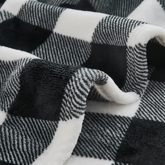 BEDELITE Plaid Fleece Throw Blanket, Black & White Buffalo 50x60 Throw | 100% Polyester Microfibe, Soft Cozy, Lightweight Warm, Classic Buffalo Plaid, Room Decor, Machine Washable, for Couch Bed