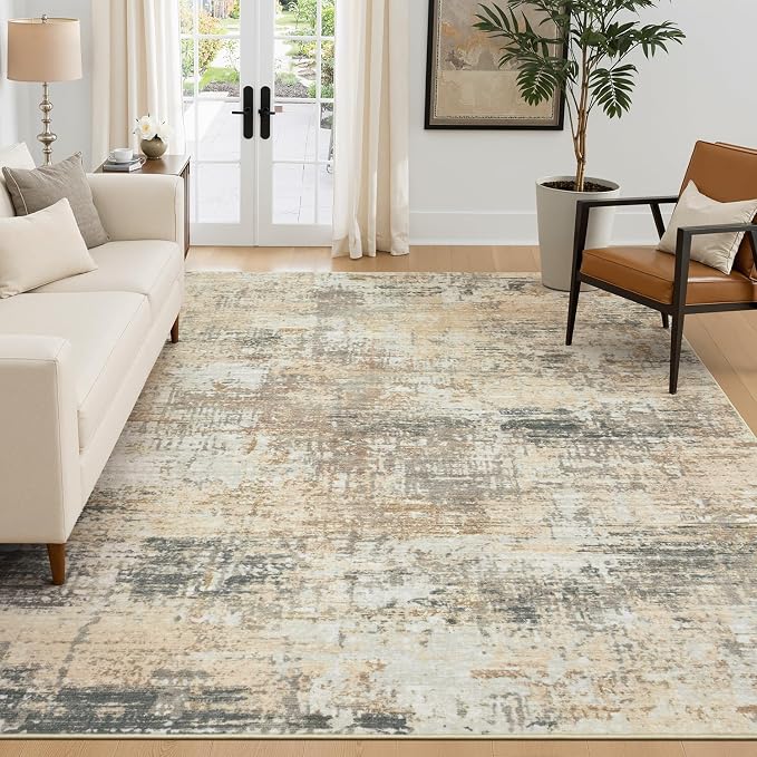 Rugflix 5x7 Area Rugs for Living Room, Washable Gold Beige Grey Large Rug | Machine Washable; Stain-Resistant; Low Pile; Non-Slip; Modern Abstract; Carpet for Bedroom Dining Office Nursery Home