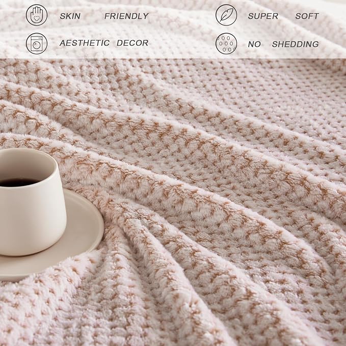 Exclusivo Mezcla Soft Waffle Fleece Bed Blanket King Size, Heather Tan | Lightweight Plush Blanket for Bed, Bedroom, Cozy Flannel with Waffle Texture, Stylish Home Decor, All Season, 104x90 Inches