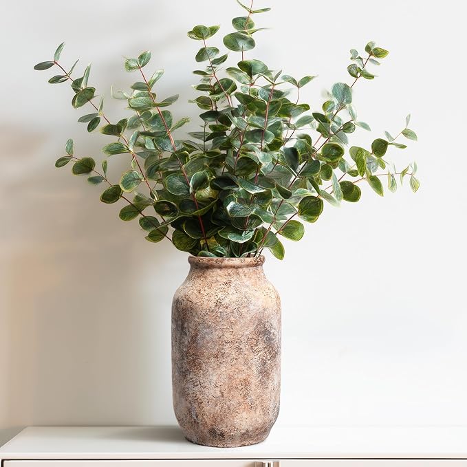 Rustic Terracotta Vase, Farmhouse Ceramic Vase, Decorative Clay Vintage Vases for Home Decor, Living Room,Table, Shelf Decor, 9 inch, Brown