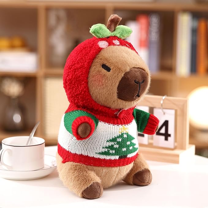 Capybara Plush with 9 pcs Clothes & Accessories, 10.2 in Cute Capybara Stuffed Animal Plush Toys, Dress Up Cute Plushies for Girls/Boys (Green)