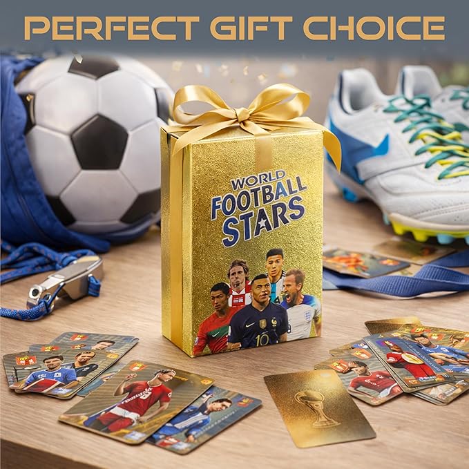 2026-27 Playing Soccer Cards | 55 Non-Duplicate Cards Per Pack | Fixed Card Set | Unforgettable Moment for Friends, Siblings & Soccer Fans | Printed on Premium Paper – Golden – Not Original