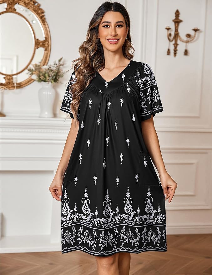 Ekouaer Womens House Dress Floral Print Moo Moos Nightgowns Moomoo Dresses Mumus with Pockets
