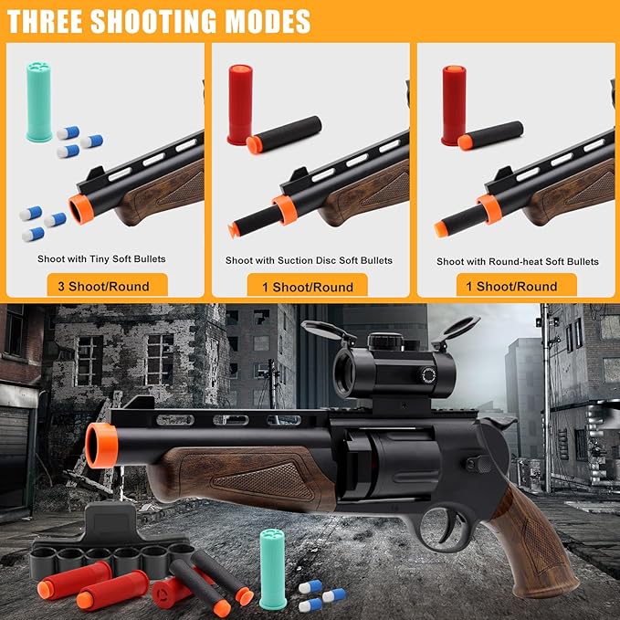 Toy Revolver Gun Toys for 8 9 10 11 12 13+ Year Old Boys Kids, Sports & Outdoor Play Toys Shotgun with Dart Bullet Holder & Scope, Play Toy Guns for Boys 8-12, Gifts for Birthday Halloween