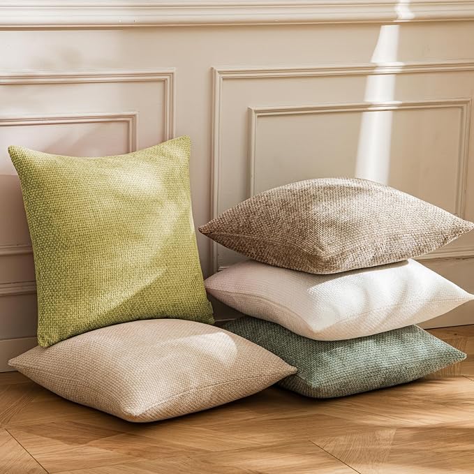a moment Yellow-Green Chenille Throw Pillow Covers 24x24 Inch Pack of 2 Modern Decorative Throw Pillow Cases Farmhouse Cross Covers Home Decor for Sofa Bedroom Living Room