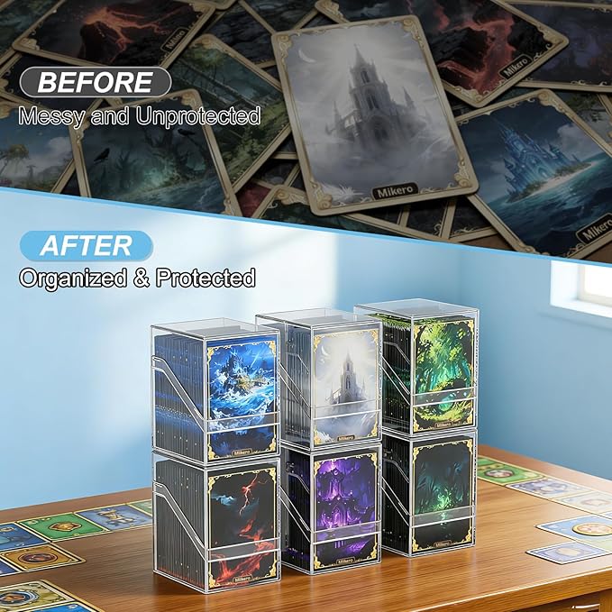 Mlikero Card Deck Cases, 12 Pack Acrylic Commander Deck Box Holding 100+ Sleeved Cards with 12 Dividers, Clear Card Storage Box Fit for MTG, TCG, Sports Cards