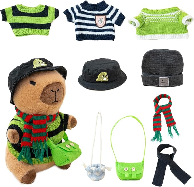 Capybara Plush with 10 Pcs Clothes & Accessories,Christmas Stuffed Animals, 10.2 in Cute Capybara Plush Toys,Birthday Gifts&Dress Up Cute Plushies for Boys/Girls (Daily-C)
