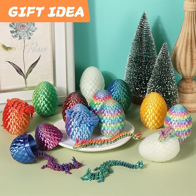 12PCS 3D Printed Dragon Eggs with Dragon Inside, Easter Egg Stuffers, Articulated Dragon Fidget Toy for Kid Boy Girls, Mystery Dragon Eggs for Kindergarten Graduation Gifts