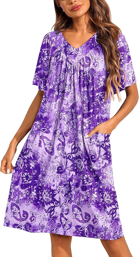 Ekouaer Womens House Dress Floral Print Nightgown with Pockets Mumu Dress
